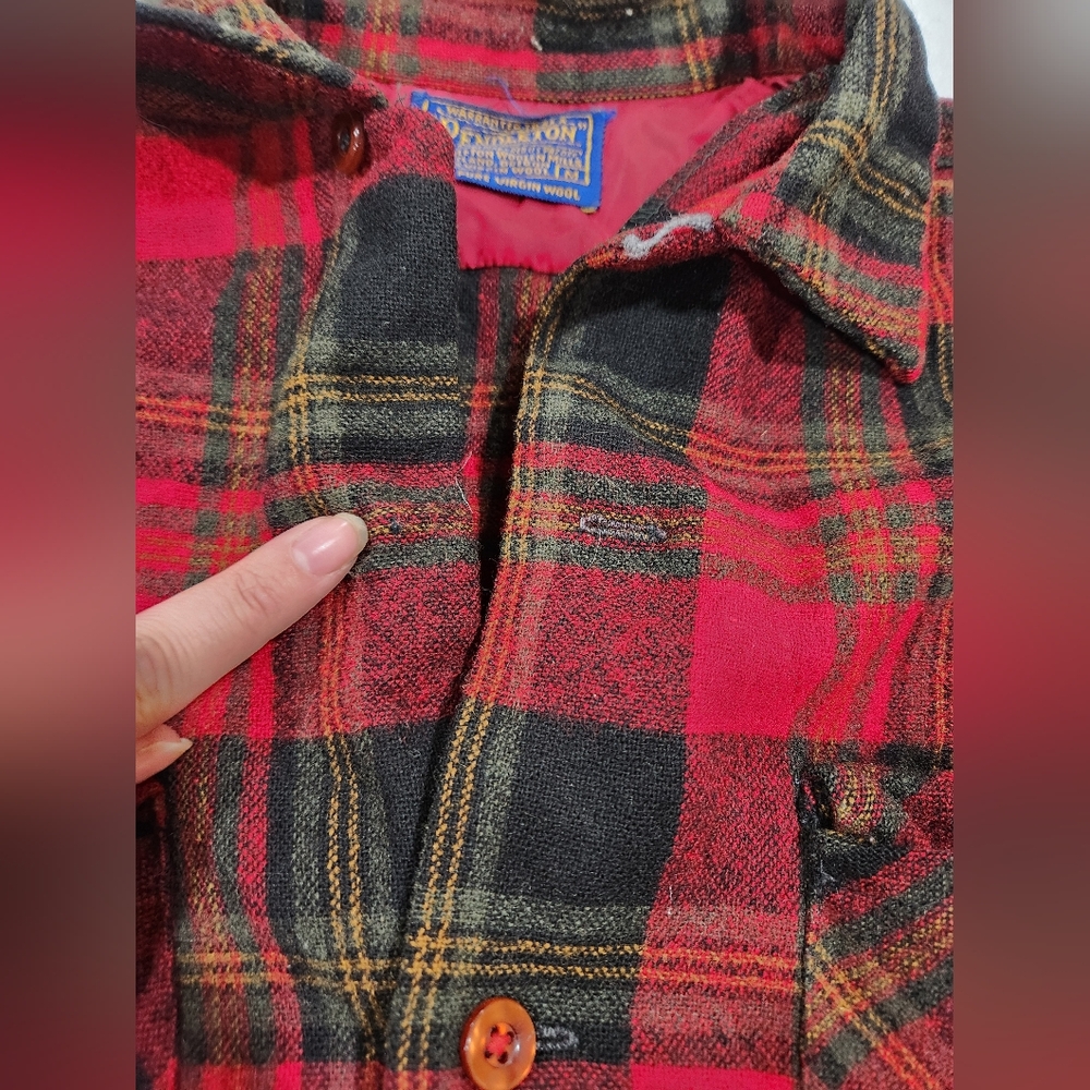 Pendleton Firesode Red And Black Plaid Shirt Wool… - image 7